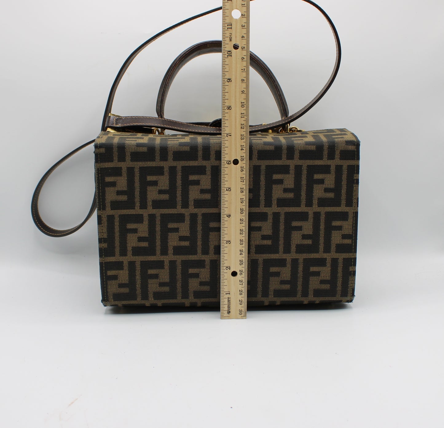 Fendi Brown Zucca Canvas Leather Vanity Crossbody Bag