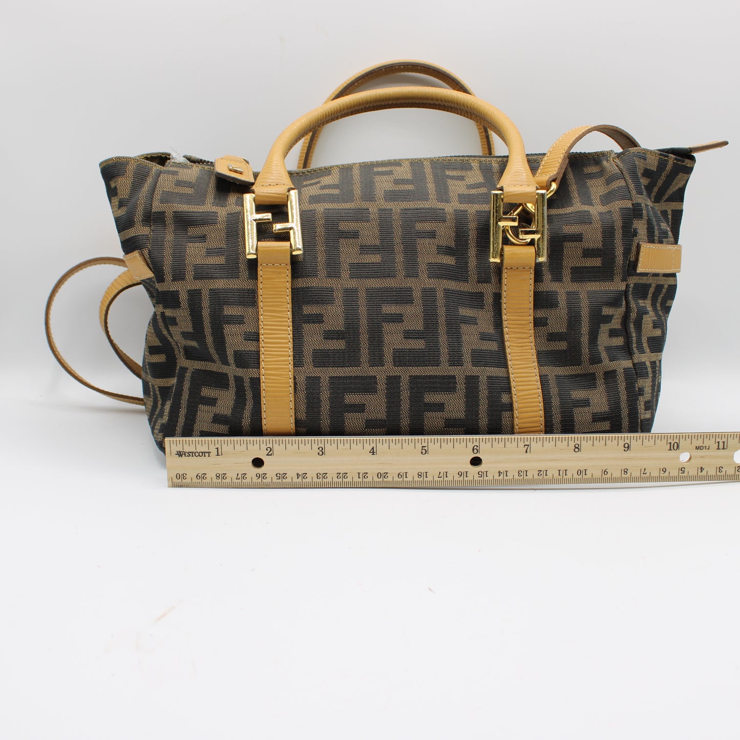 Fendi Zucca Brown Canvas Leather Boston Crossbody Bag