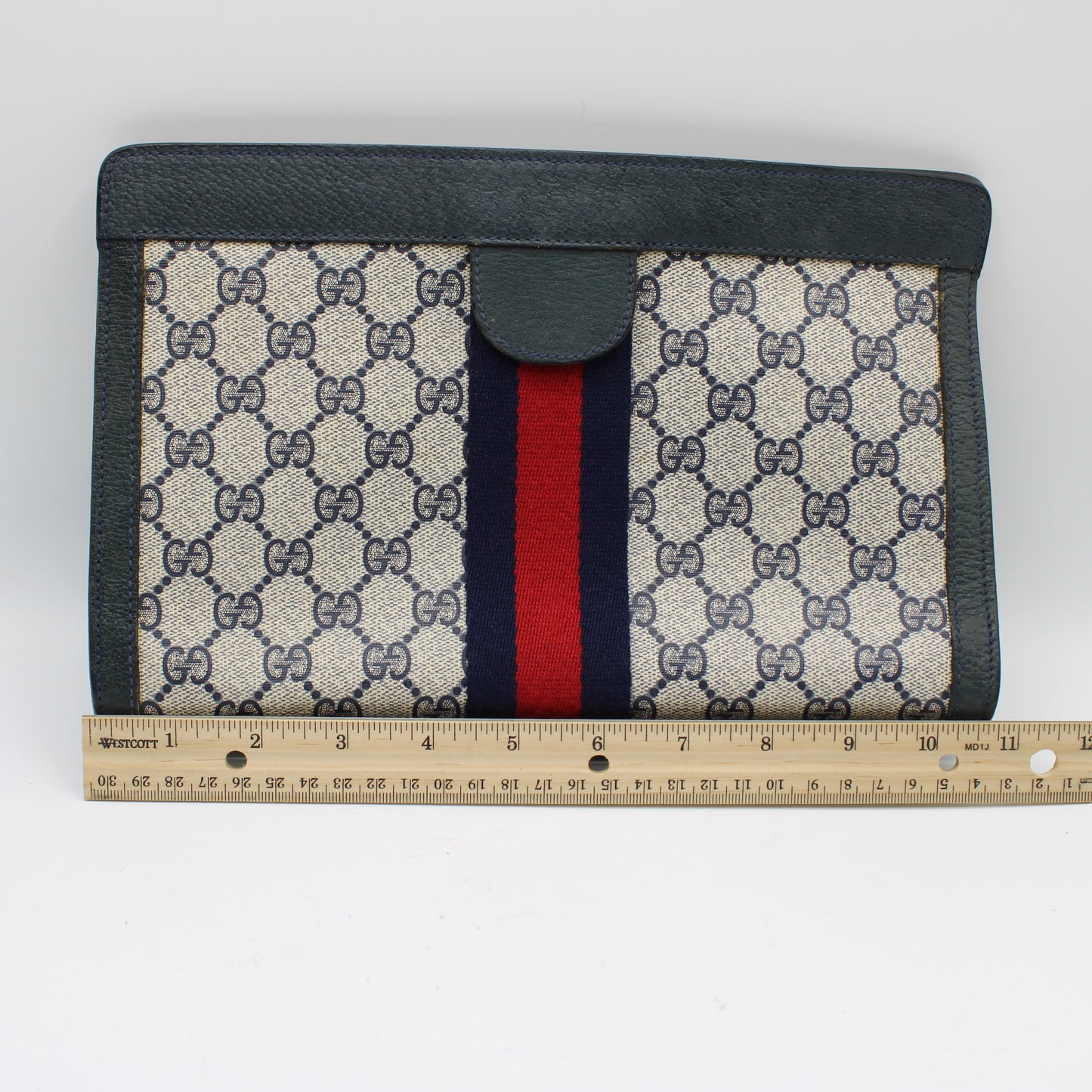 Gucci Navy GG Supreme Canvas Sherry Web Clutch #4