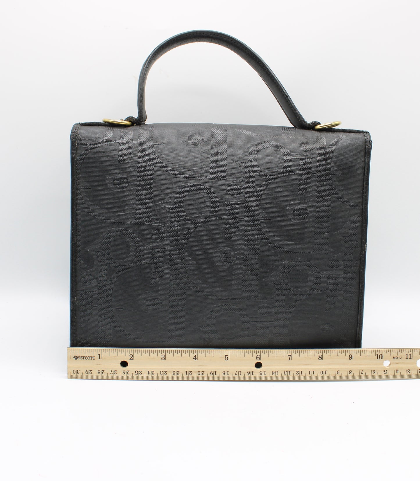 Christian Dior Black Leather Embossed Logo Top Handle Bag