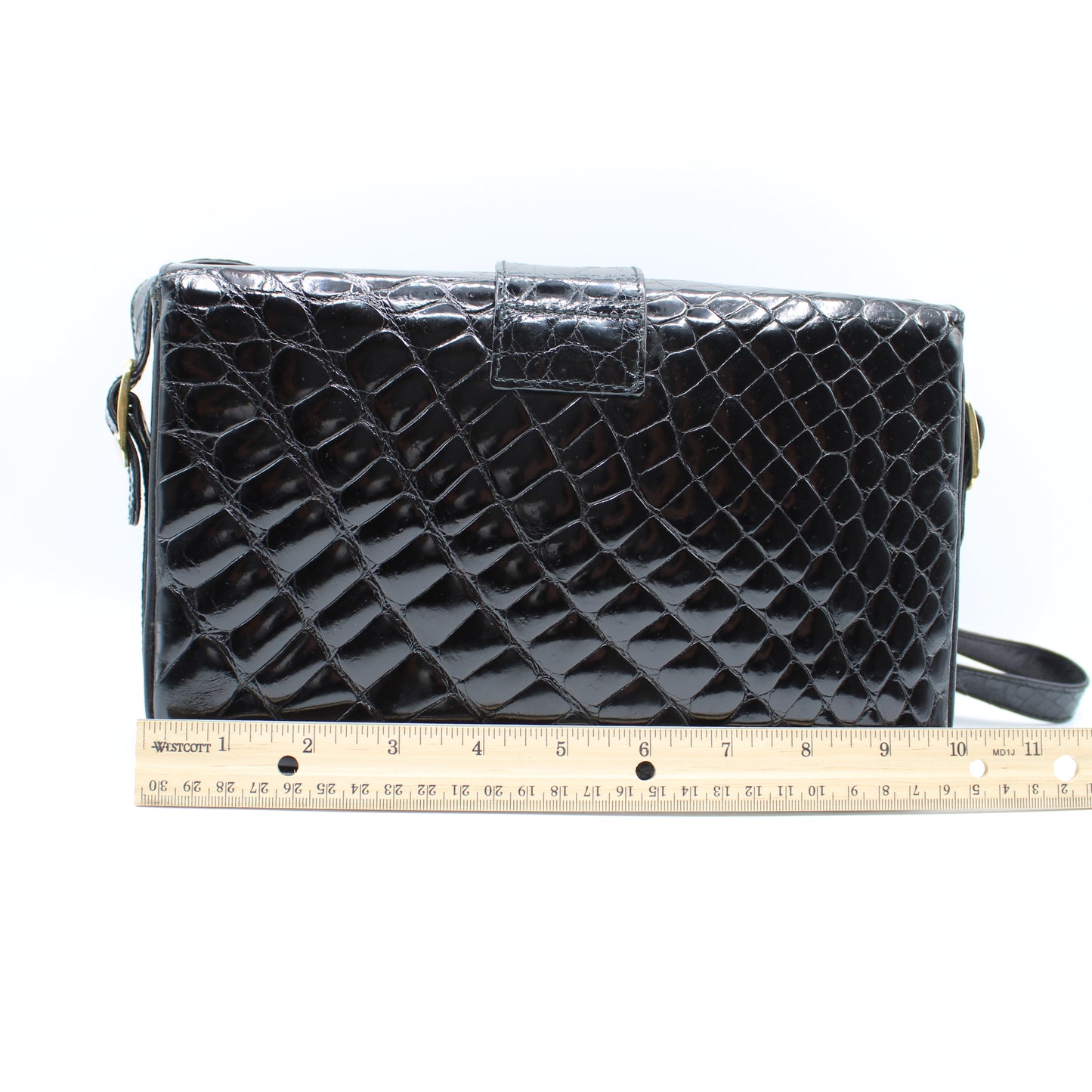 Valentino Garavani Black Croc Patent Leather Crossbody Bag