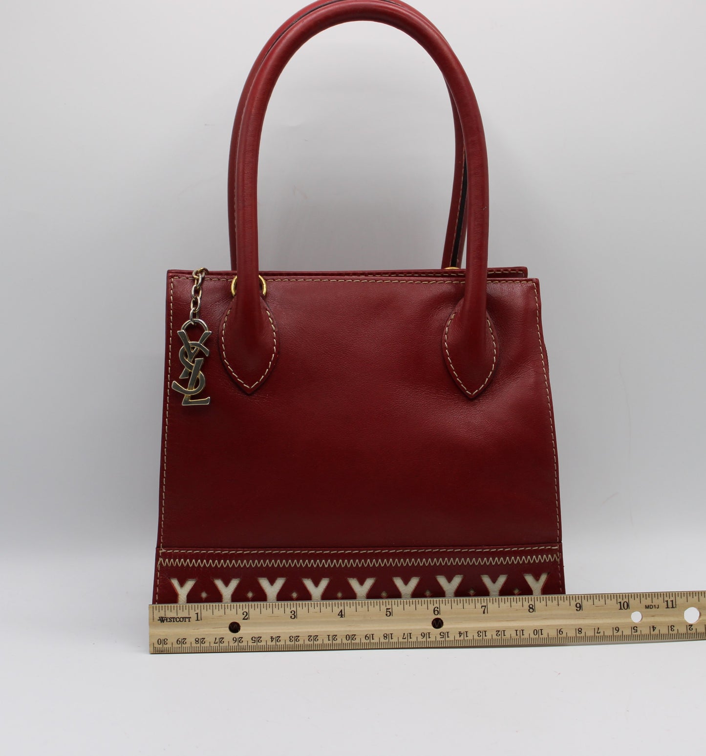 Yves Saint Laurent Burgundy Leather Y Pattern Shoulder Handbag