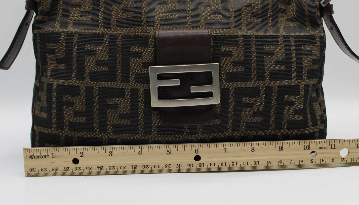 Fendi Brown Zucca Canvas Leather Baguette Shoulder Bag