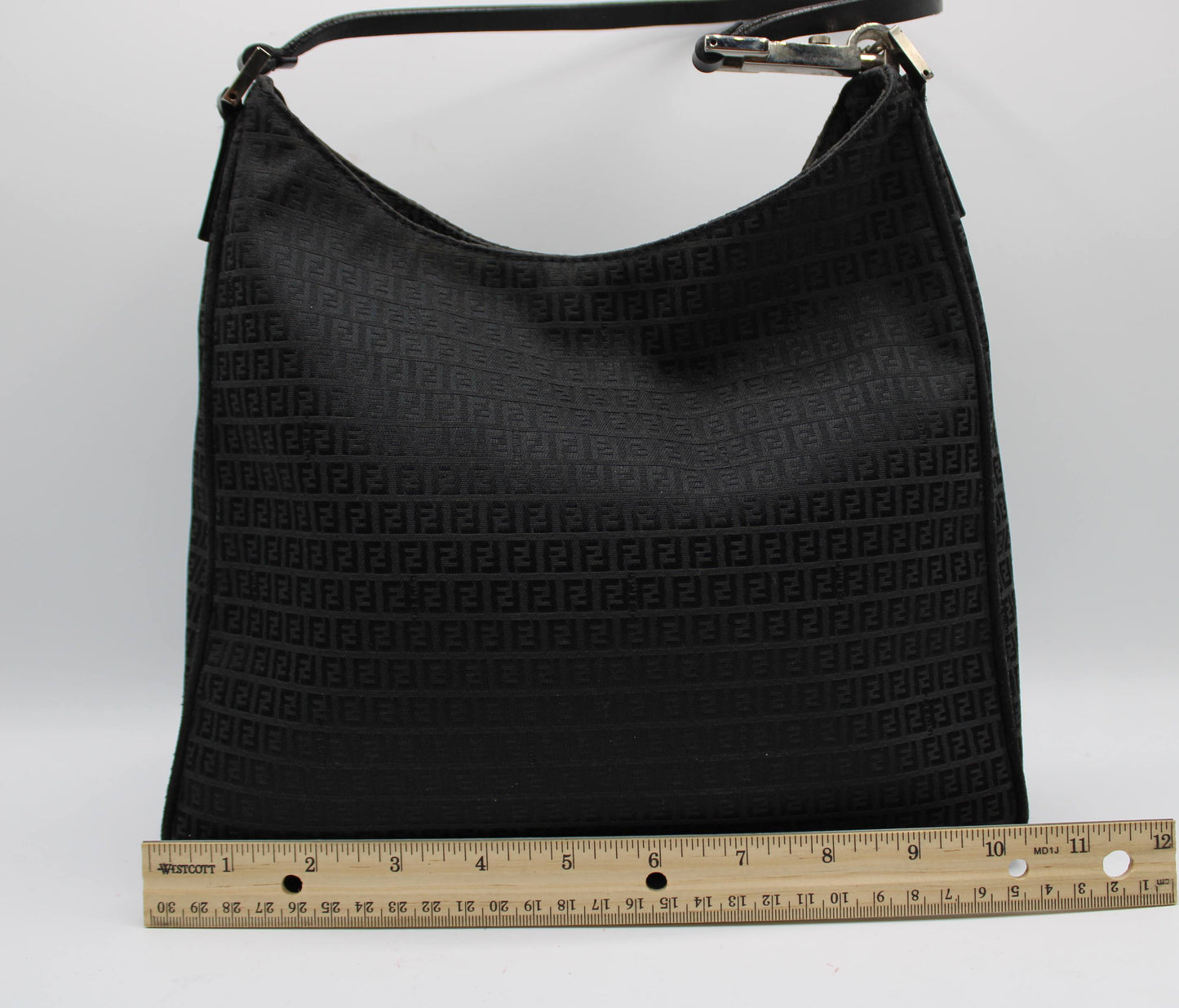 Fendi Black Zucca Canvas Leather Strap Shoulder Bag