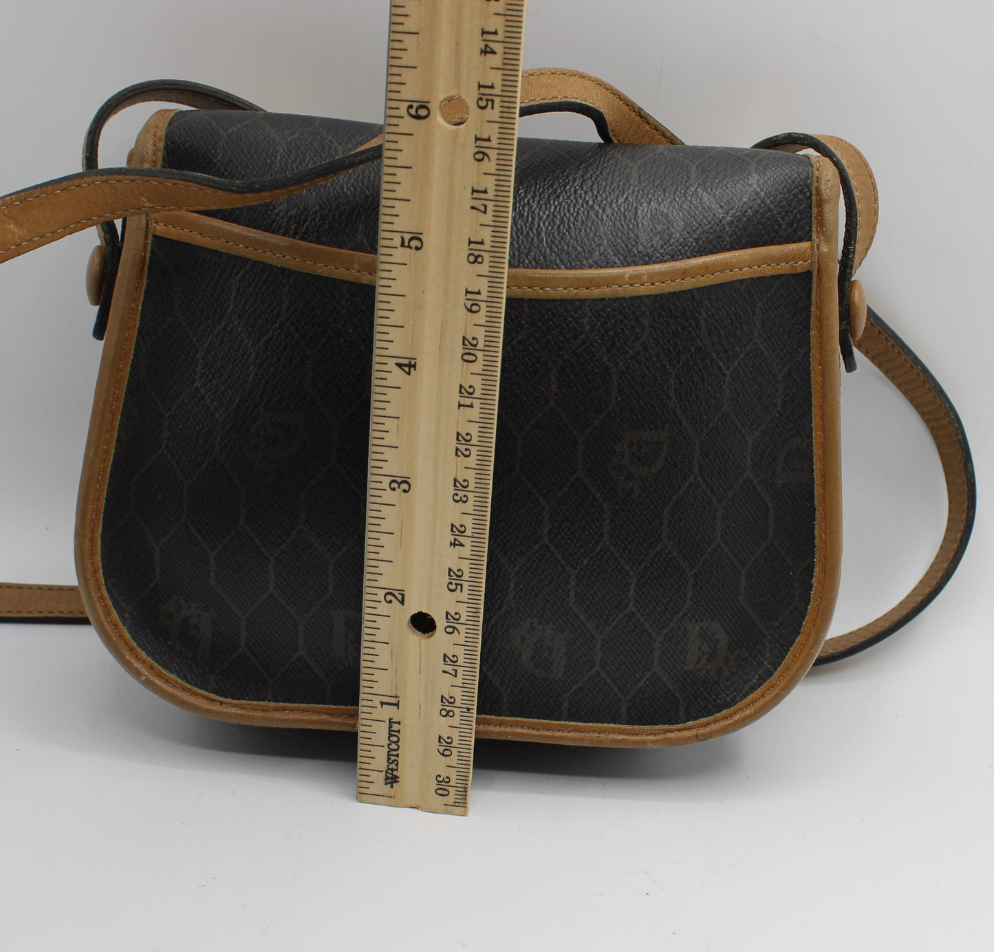 Christian Dior Brown Honeycomb Canvas Leather Crossbody Bag