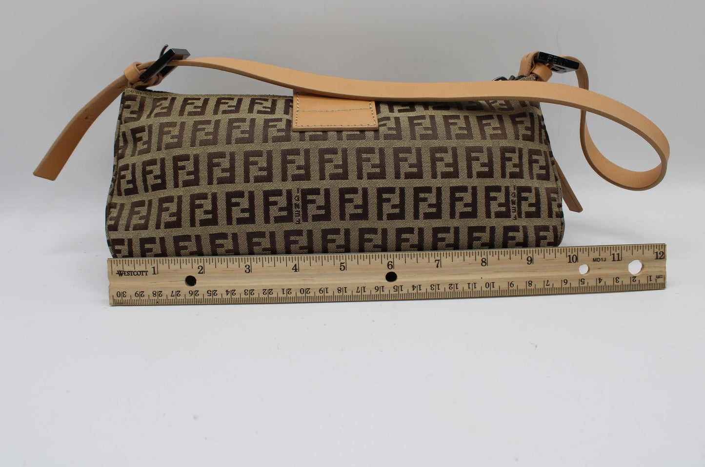 Fendi Beige Zucca Canvas Leather Baguette Shoulder Bag