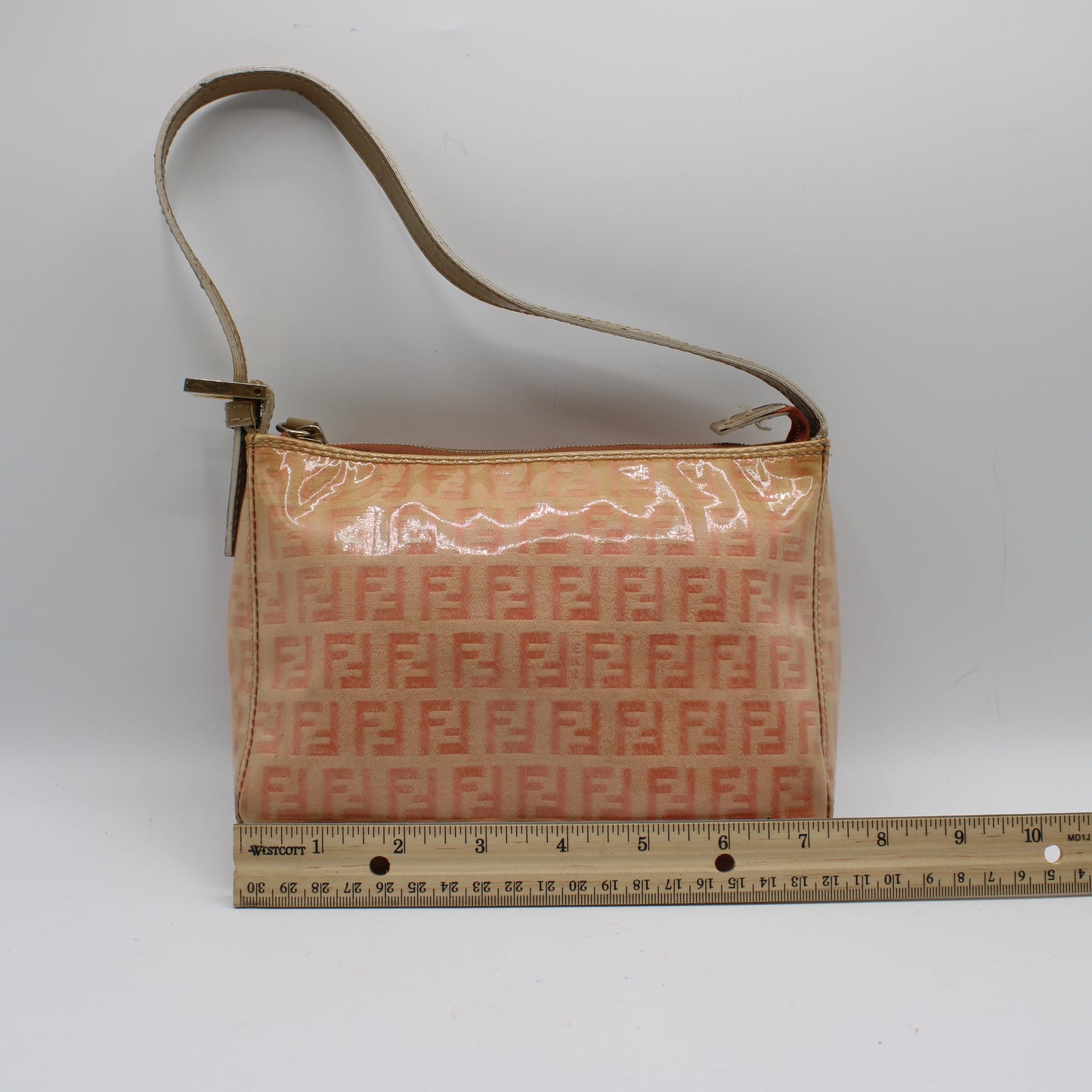 Fendi Pink Peach Patent Zucca Canvas Shoulder Bag