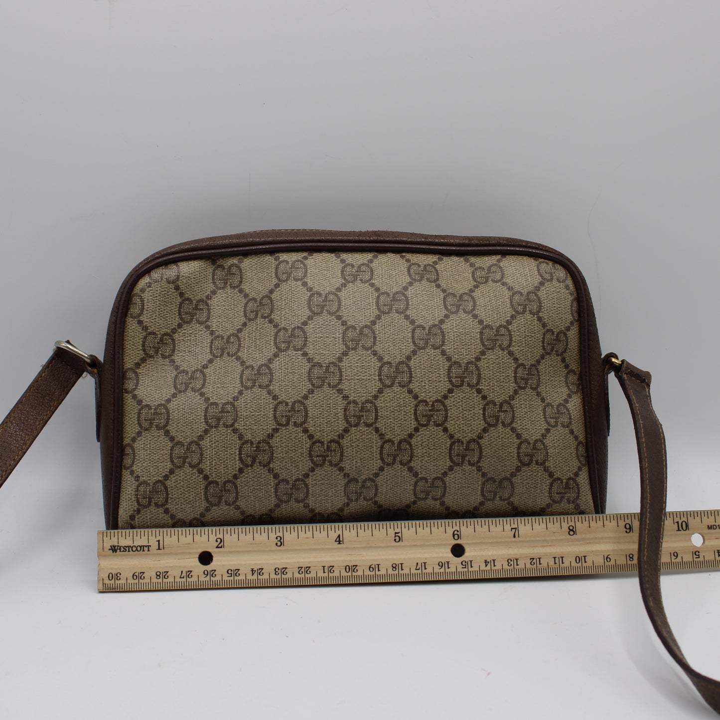 Gucci Ophidia Beige GG Supreme Canvas Brown Leather Crossbody Bag