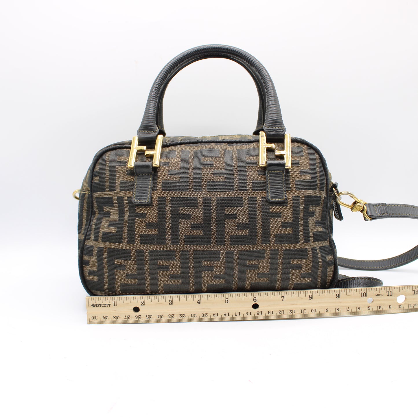 Fendi Brown Zucca Canvas Mini Boston Crossbody Bag