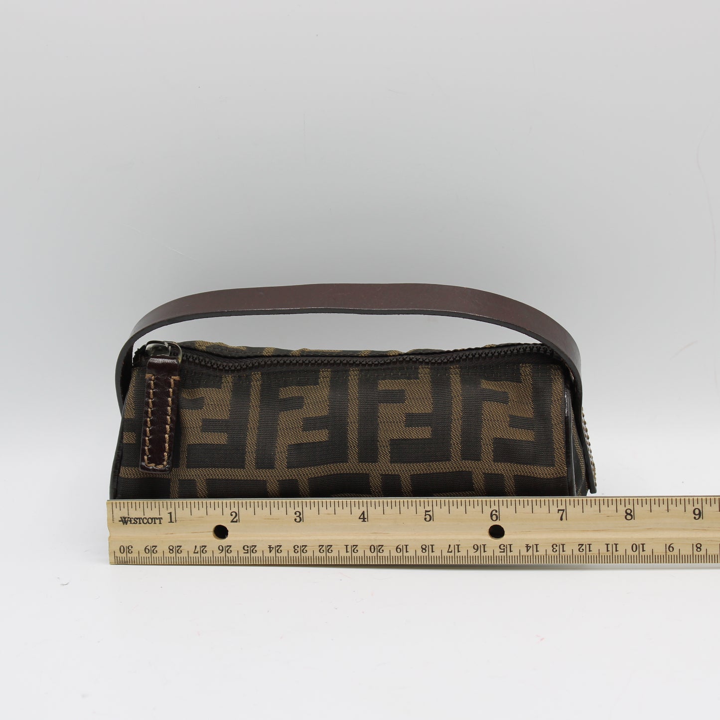 Fendi Brown Zucca Canvas Leather Handle Cylinder Pouch Bag #4