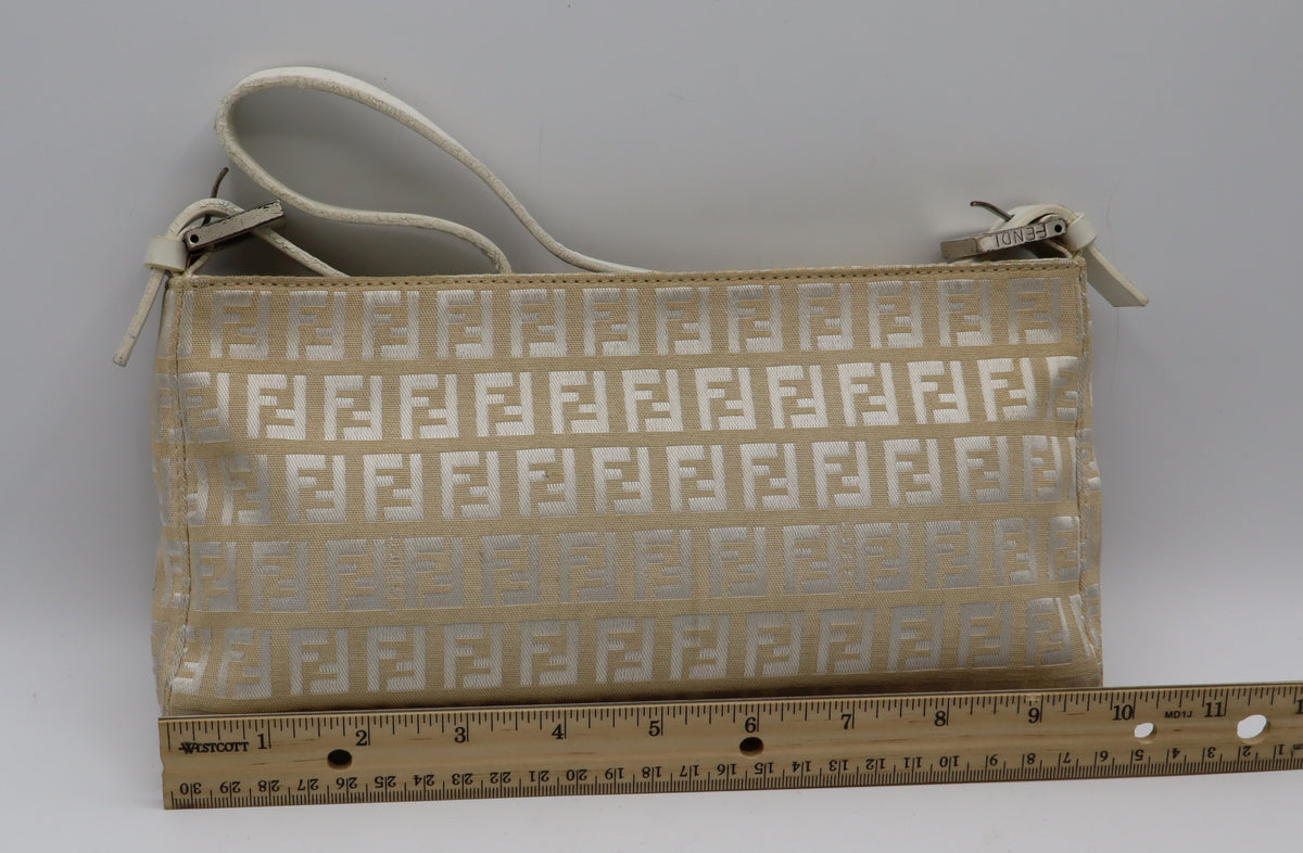 Fendi Off White Zucca Canvas Leather Shoulder Bag
