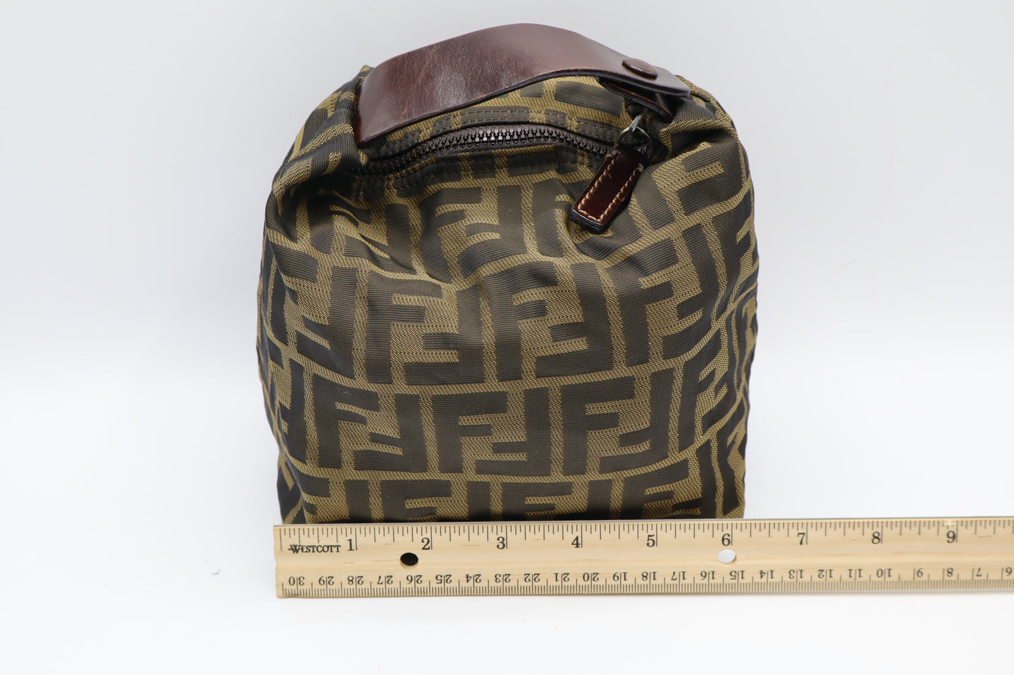 Fendi Brown Zucca Monogram Canvas Leather Handle Pouch