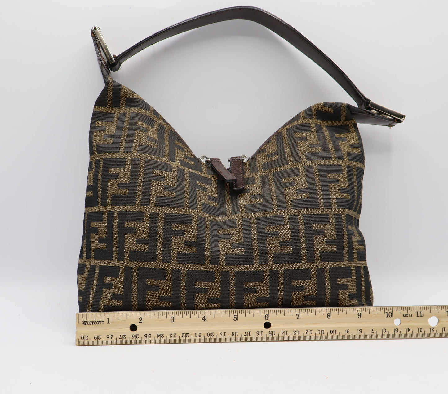 Fendi Brown Zucca Monogram Canvas Leather Shoulder Bag