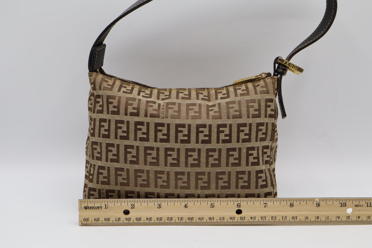 Fendi Brown Zucchino Zucca Canvas Leather Shoulder Bag