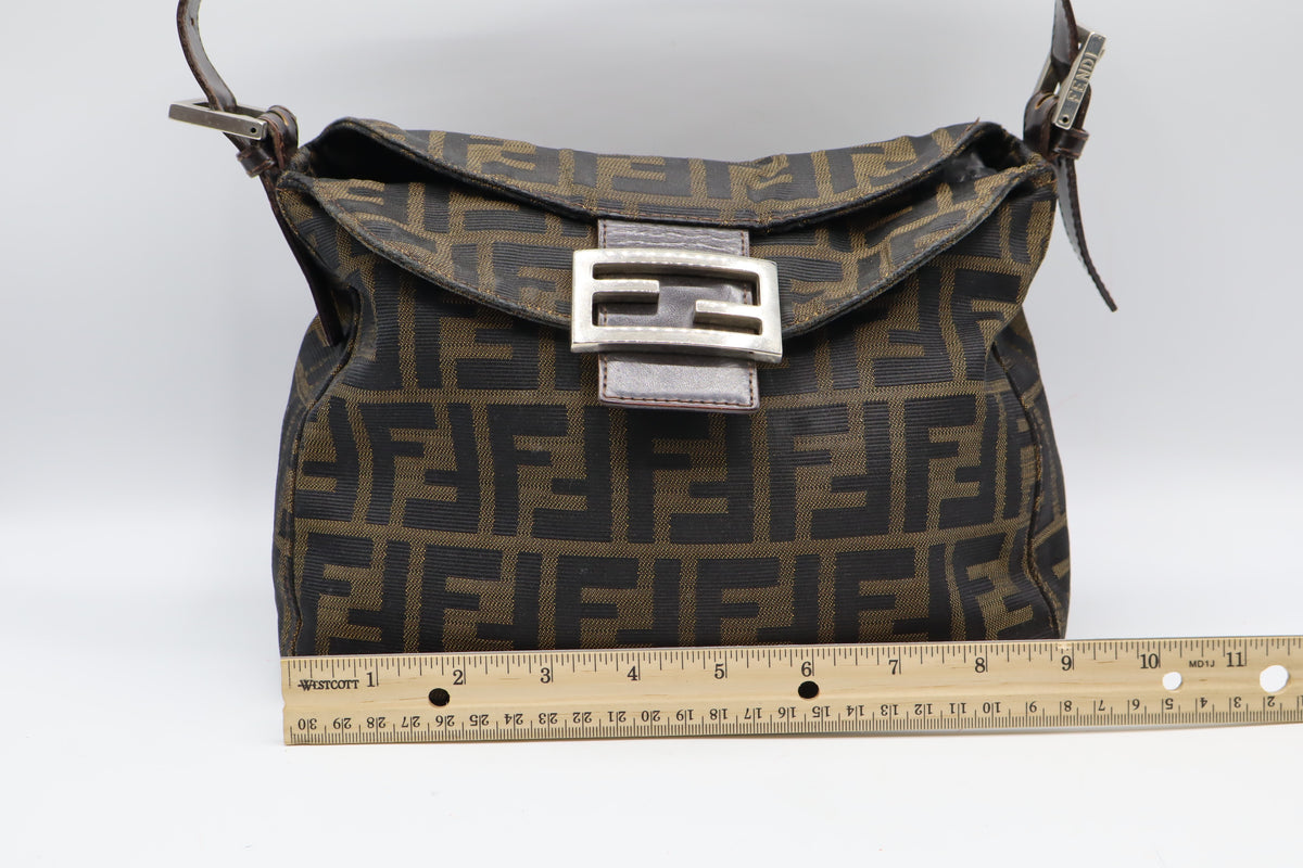 Fendi Brown Zucca Monogram Canvas Double Flap Baguette Bag