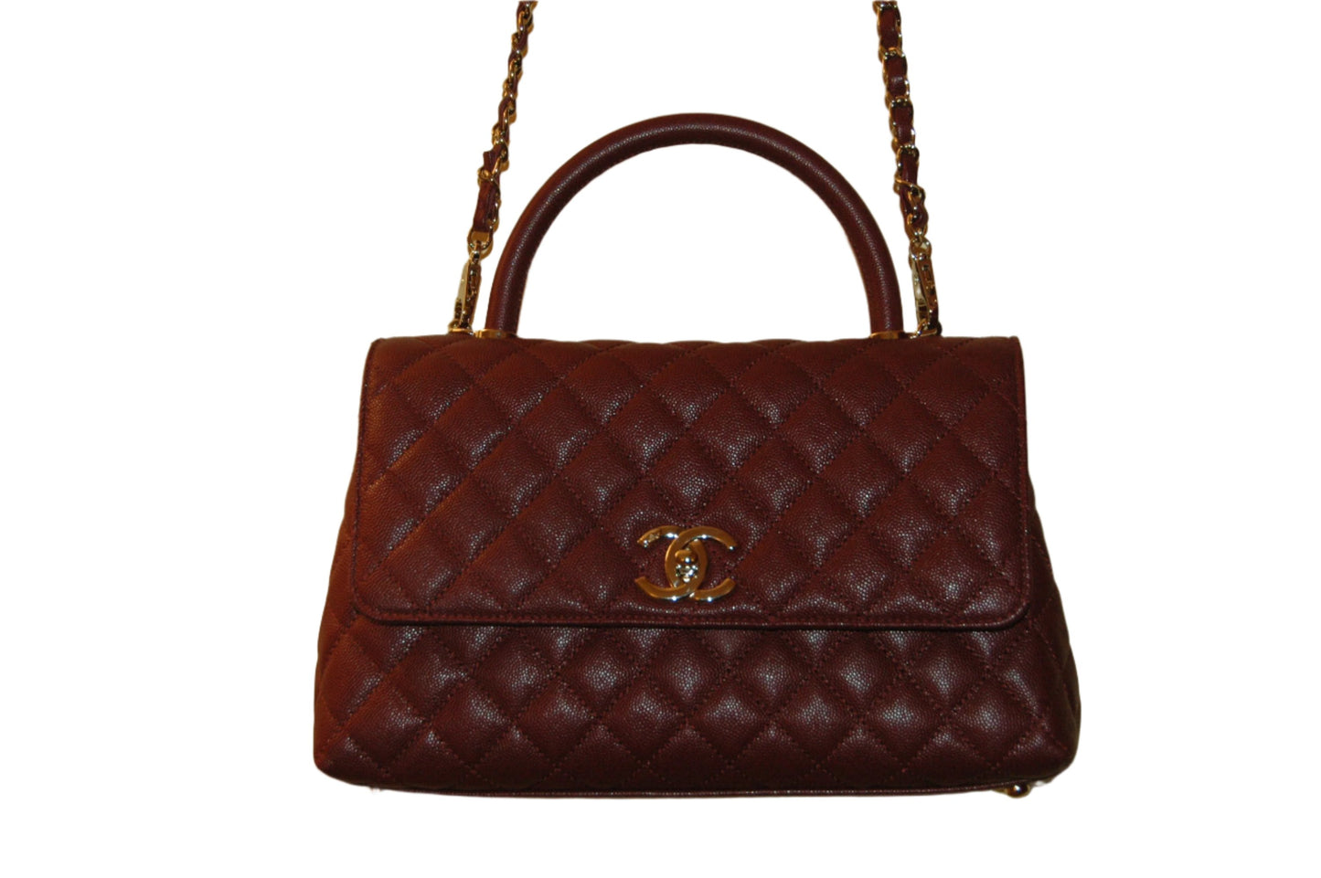 Chanel Burgundy Calfskin Gold-Tone Coco Top Handle Bag
