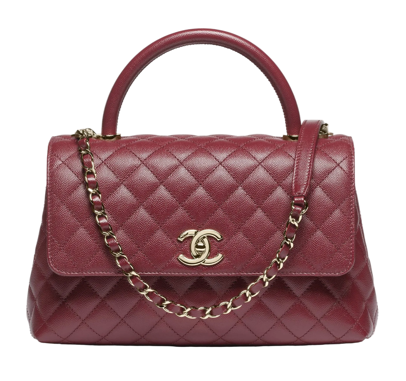 Chanel Burgundy Red Calfskin Gold Large Coco Top Handle Bag