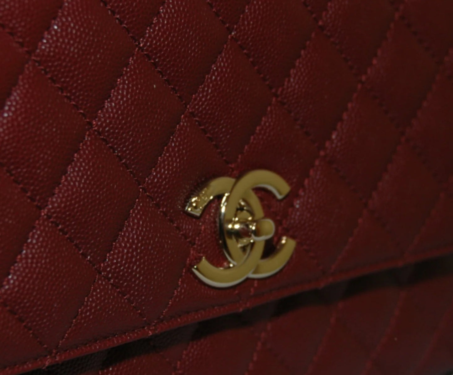 Chanel Burgundy Red Calfskin Gold Large Coco Top Handle Bag CC