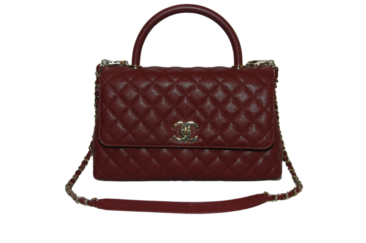 Chanel Burgundy Red Calfskin Gold Large Coco Top Handle Bag front