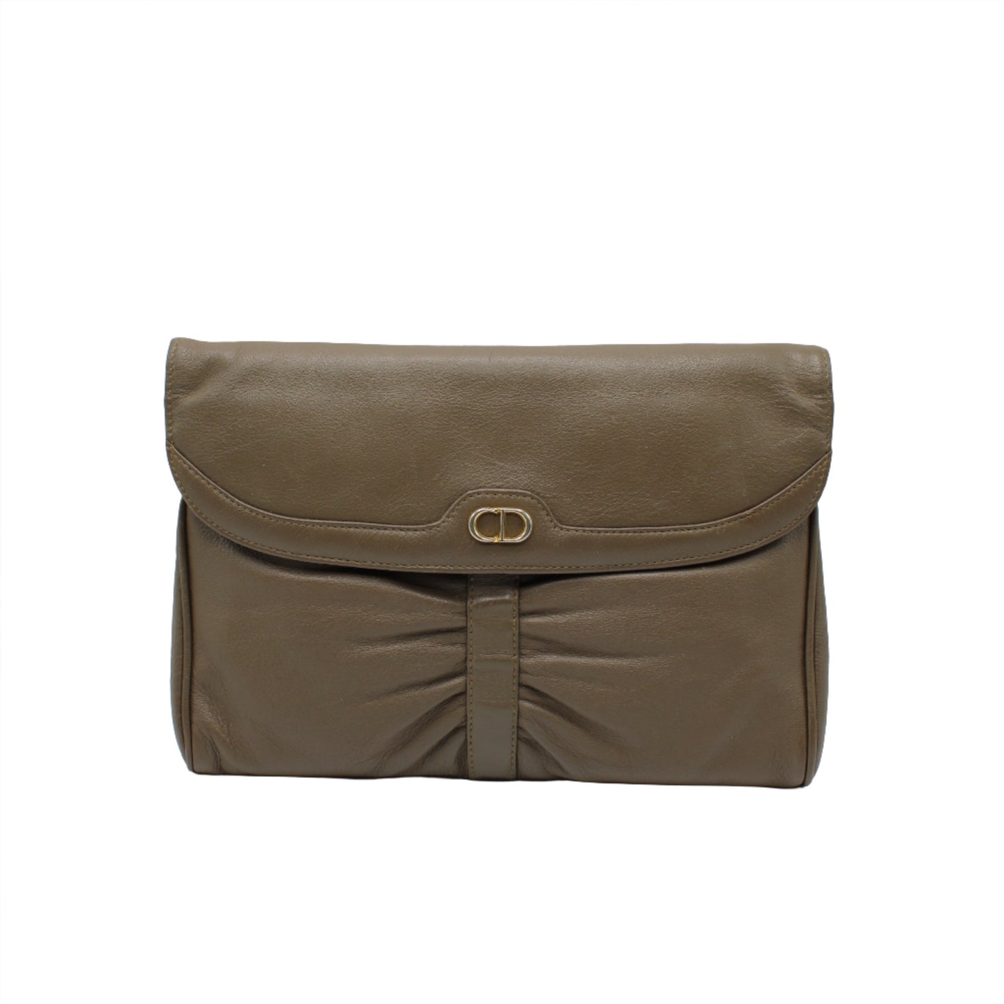 Christian Dior Beige Leather Clutch with Logo on Flap Bag front