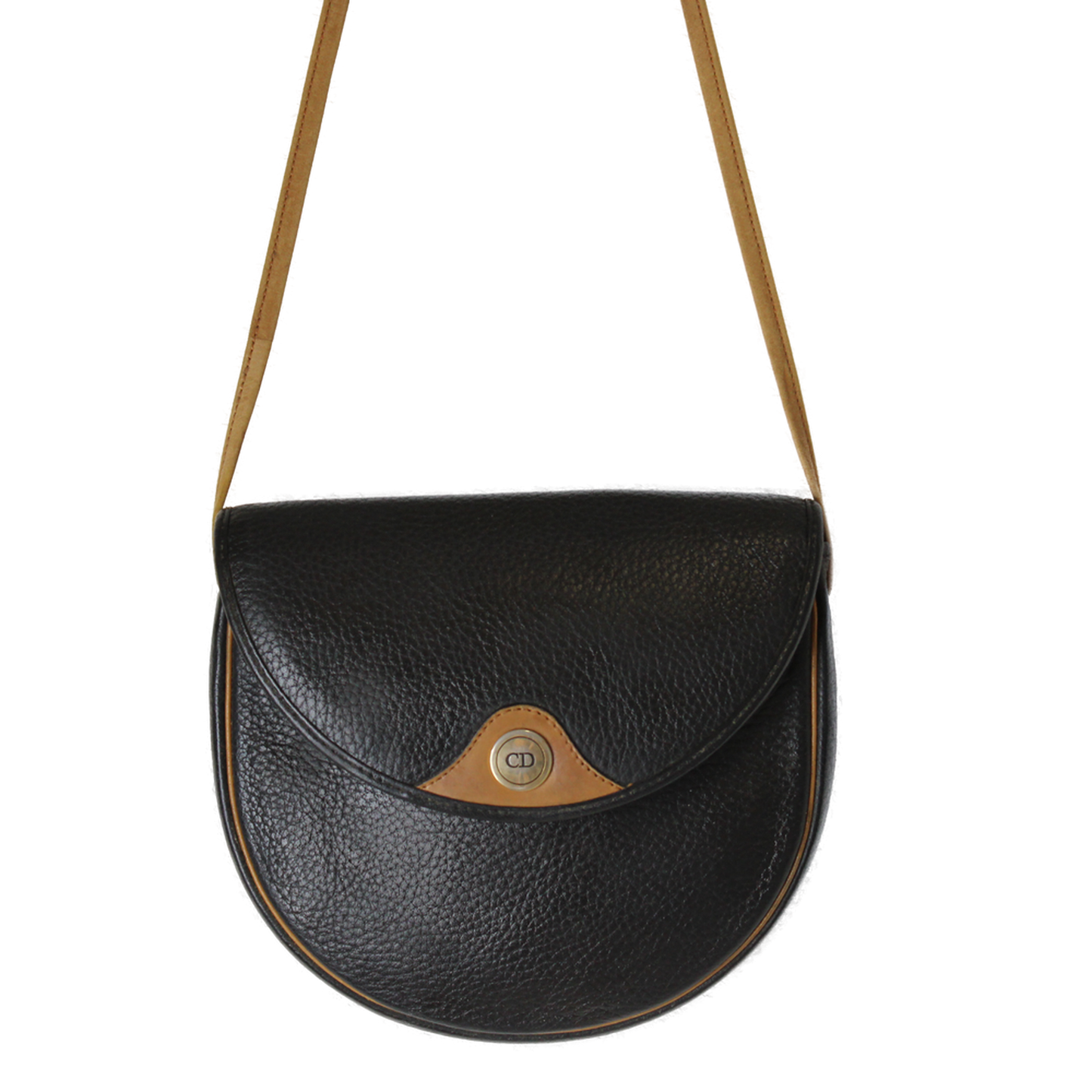 Christian Dior Besace Two-Tone Black Grained Leather Crossbody Bag