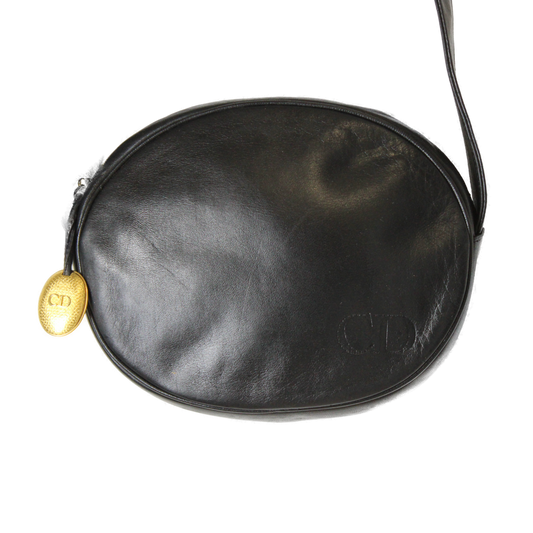 Christian Dior Black Leather Round Rear Crossbody Bag  close up