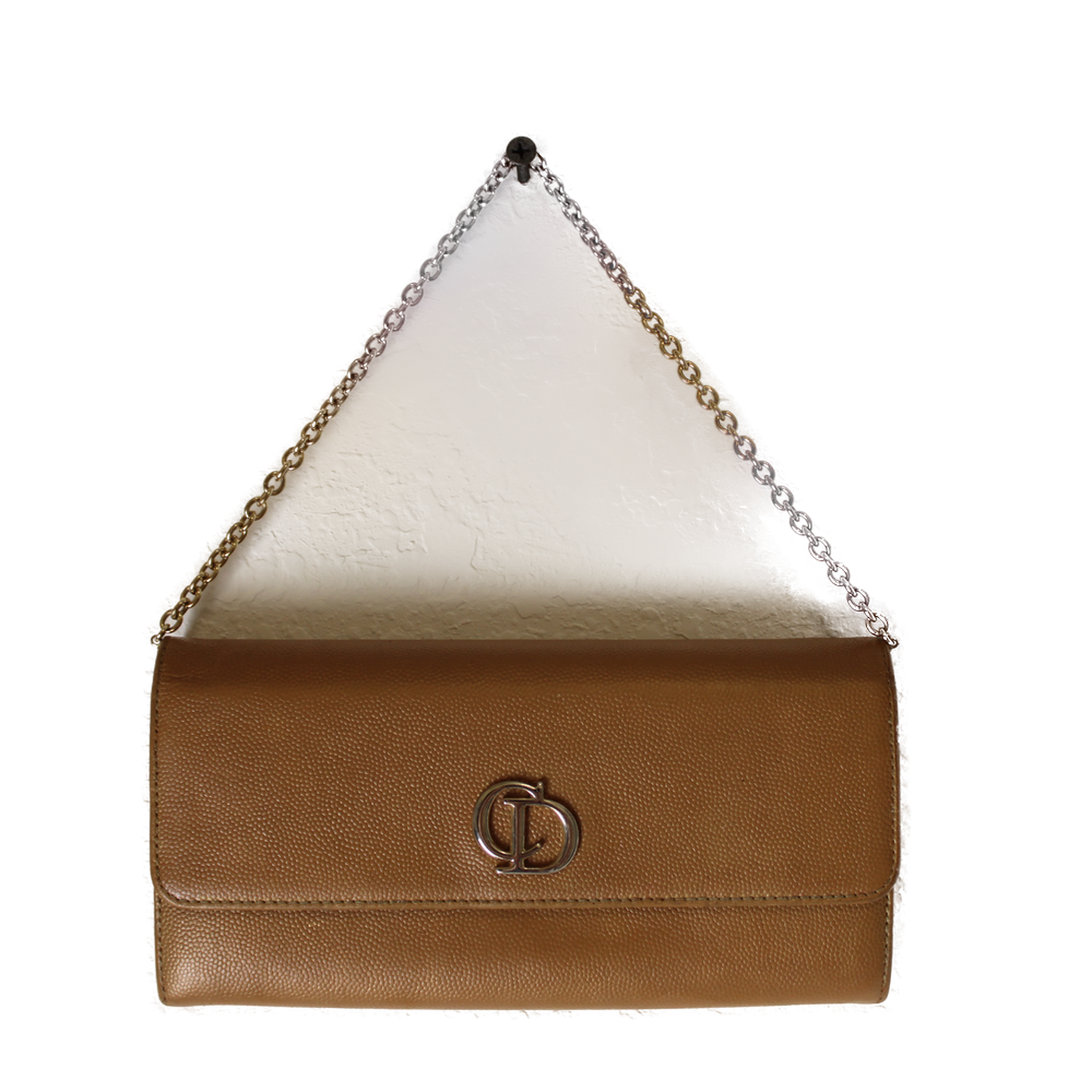 Christian Dior Bronze Textured Leather Wallet on Chain full