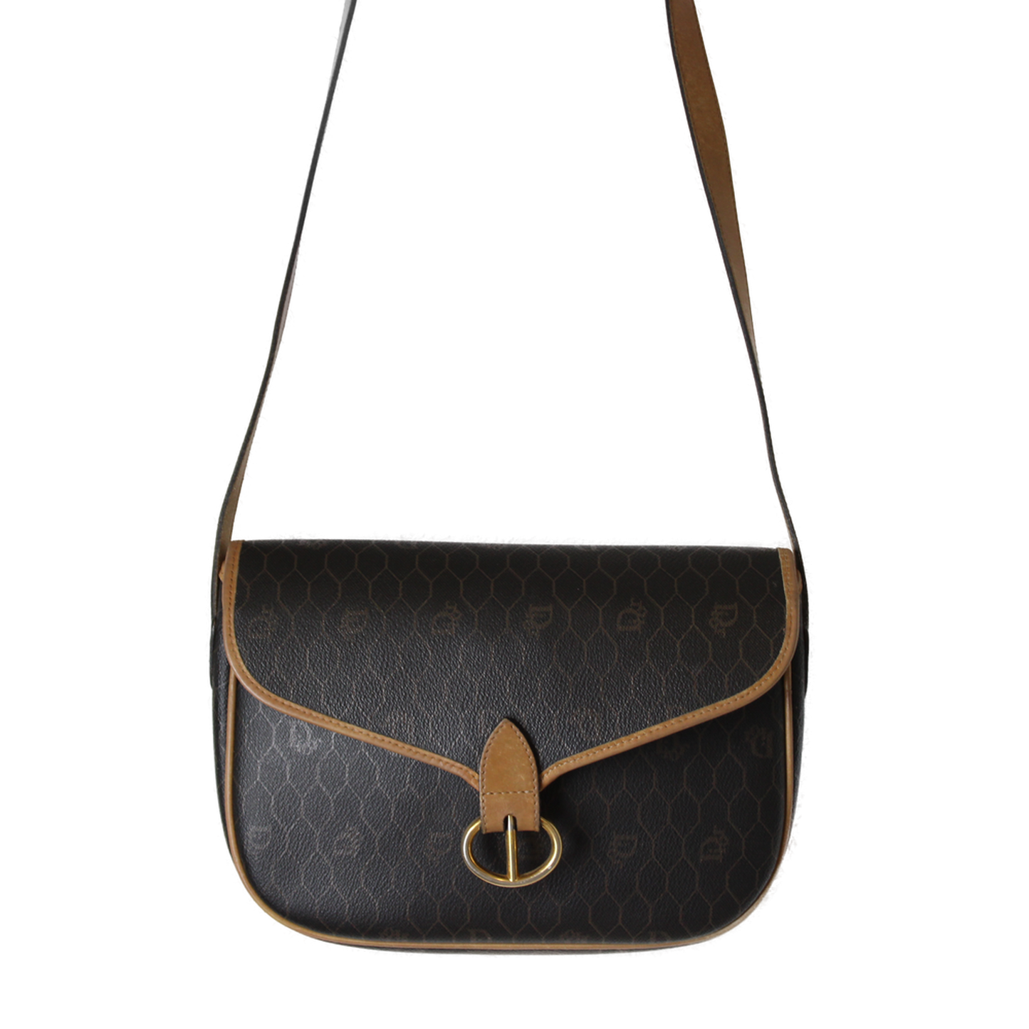 Christian Dior Brown Honeycomb Pattern Flap Crossbody Bag full