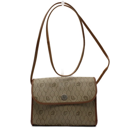 Christian Dior Honeycomb D Patterned Canvas Crossbody Bag Vintage front view