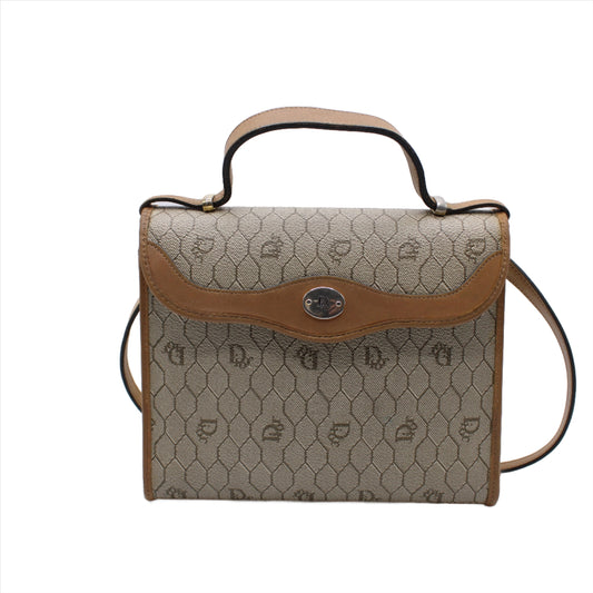 Christian Dior Honeycomb Kelly Style Brown Canvas Leather Bag