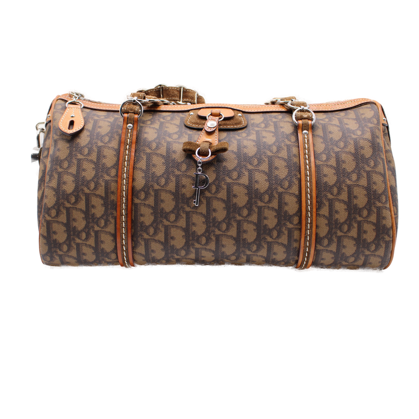 Christian Dior Monogram Romantique Barrel Brown Satchel Bag closeup