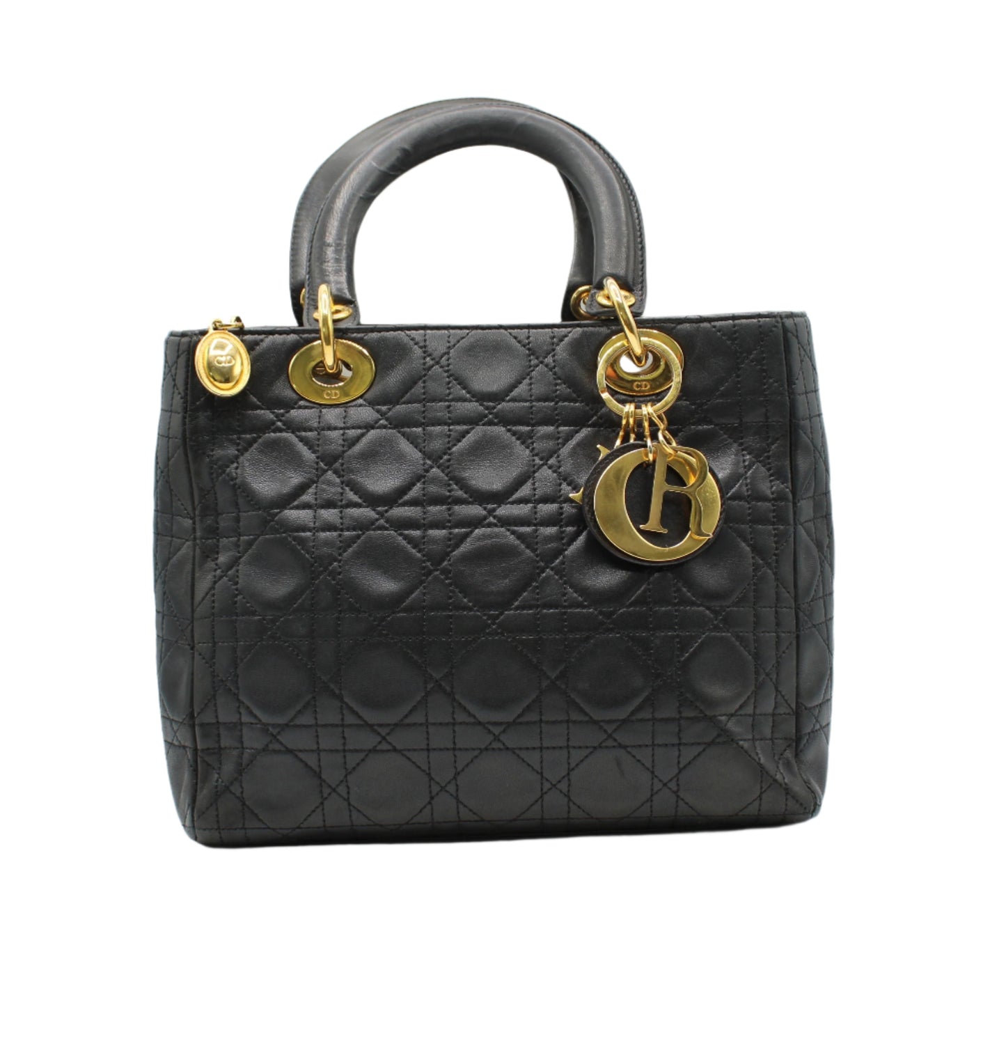 Christian Dior Black Cannage Quilted Lambskin Medium Lady Dior Bag