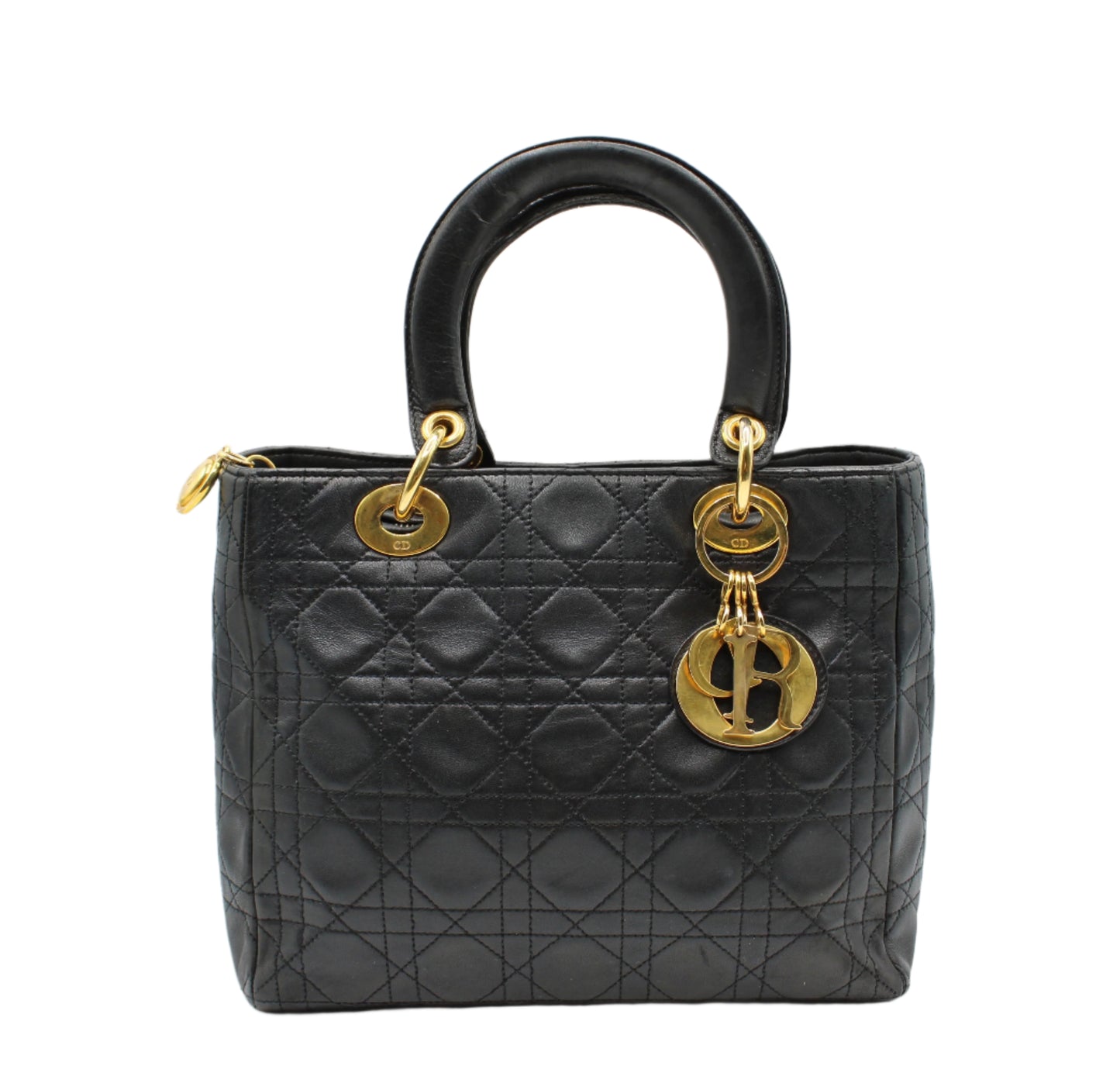 Christian Dior Black Cannage Quilted Lambskin Medium Lady Dior Bag Charm