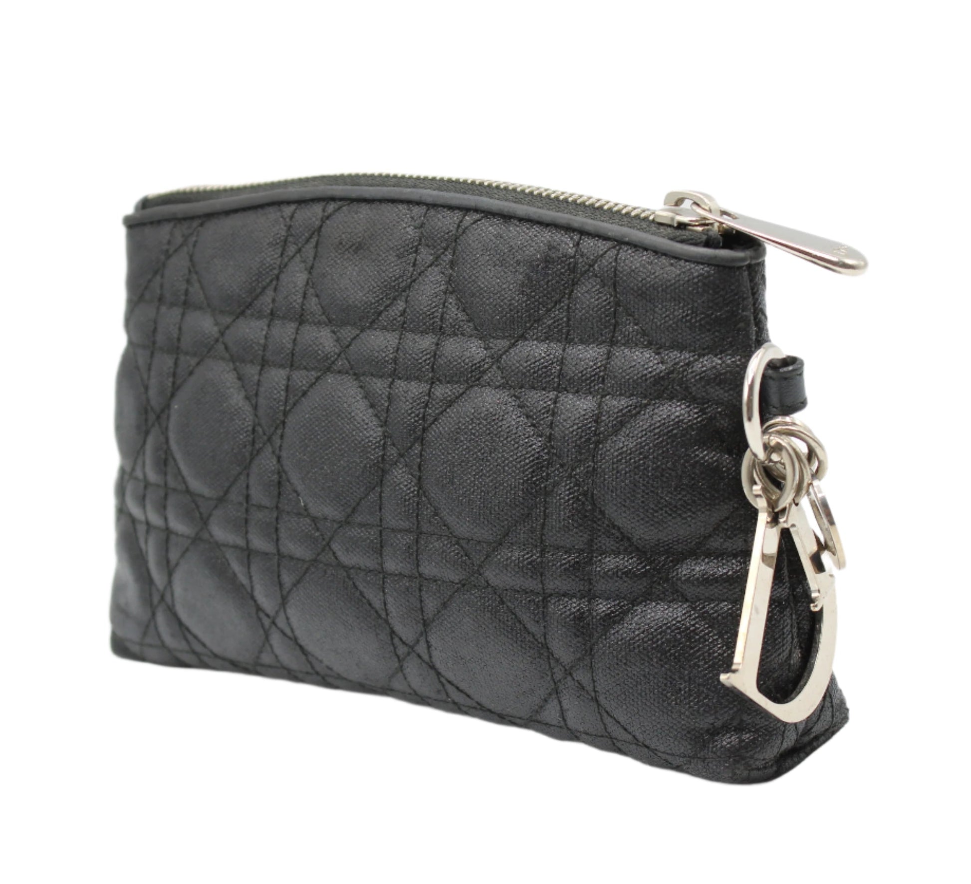 Christian Dior Black Cloth Cannage Lady Dior Pouch Clutch