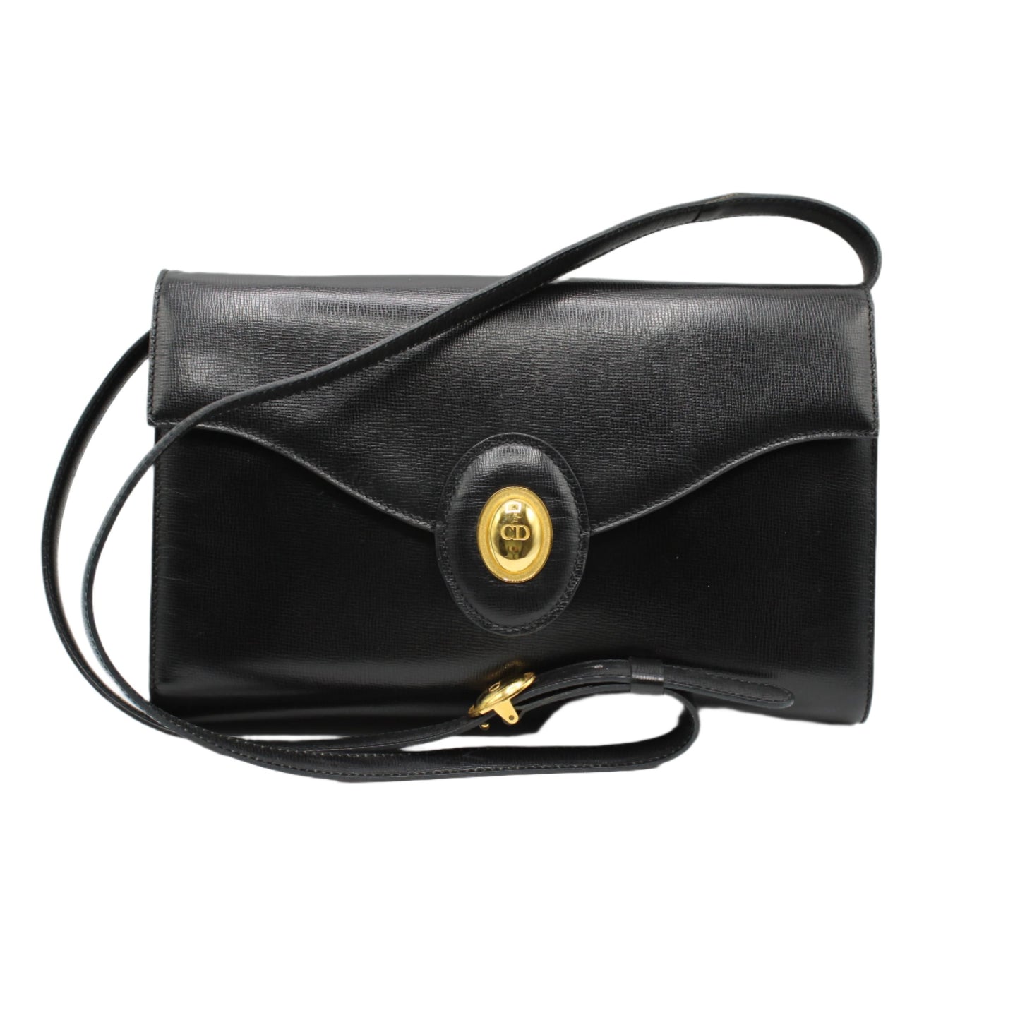 Christian Dior Black Leather Crossbody Bag Gold Logo
