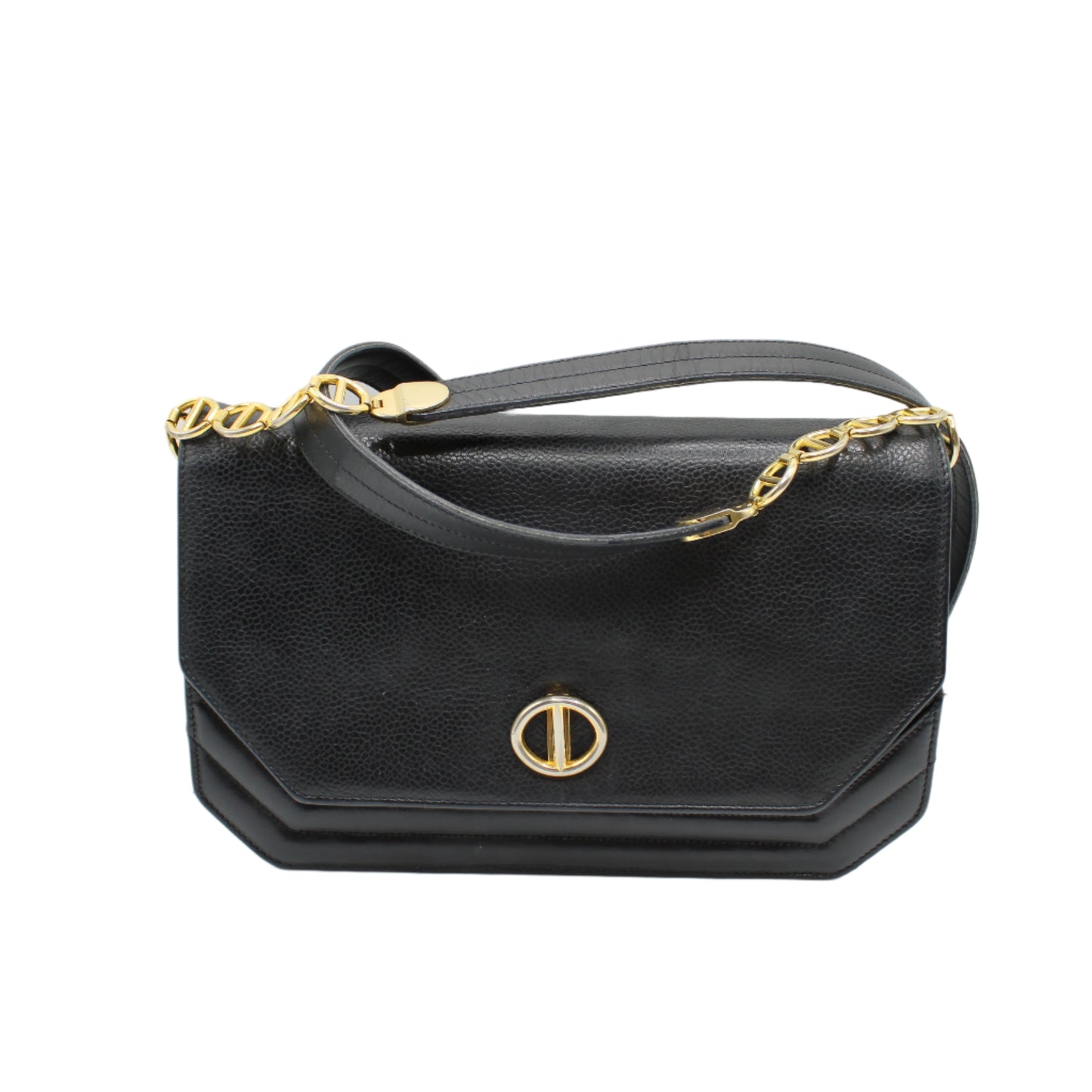 Christian Dior Black Leather Crossbody Bag Gold Logo Chain