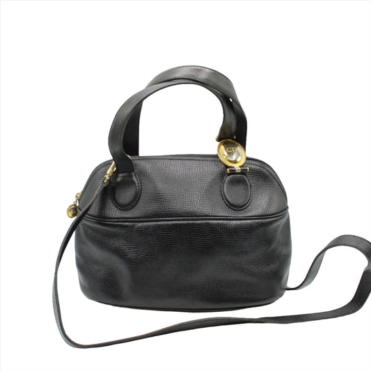 Christian Dior Black Leather Petite Two-Way Boston Bag