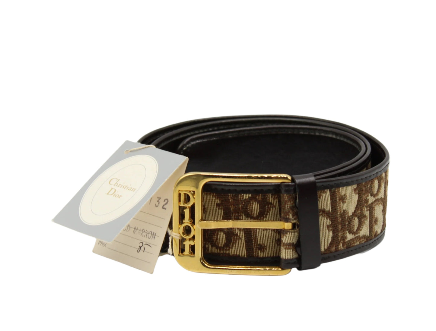 Christian Dior Brown Canvas Trotter Belt Gold Buckle
