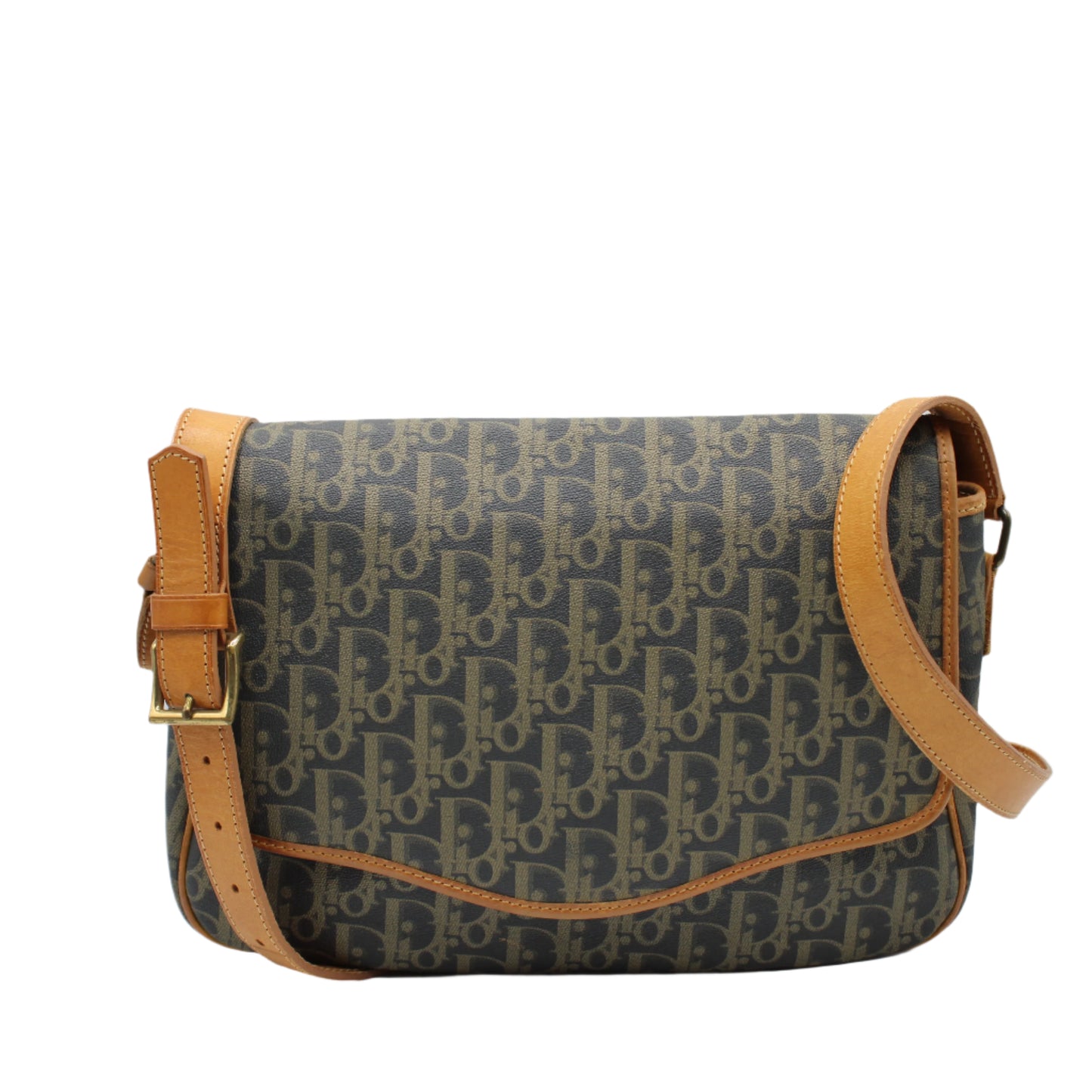 Christian Dior Brown Oblique Leather Canvas Flap Messenger Bag