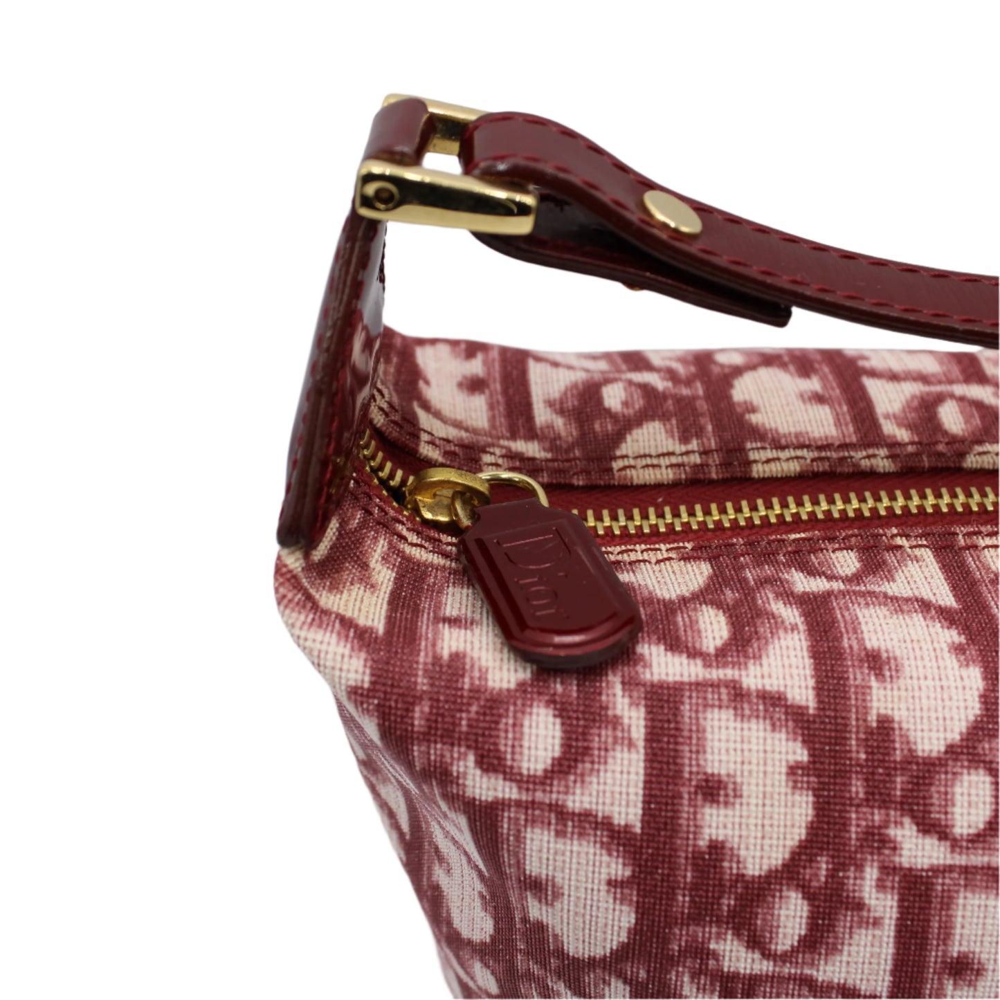 Christian Dior Burgundy Oblique CD Canvas Top Handle Pouch