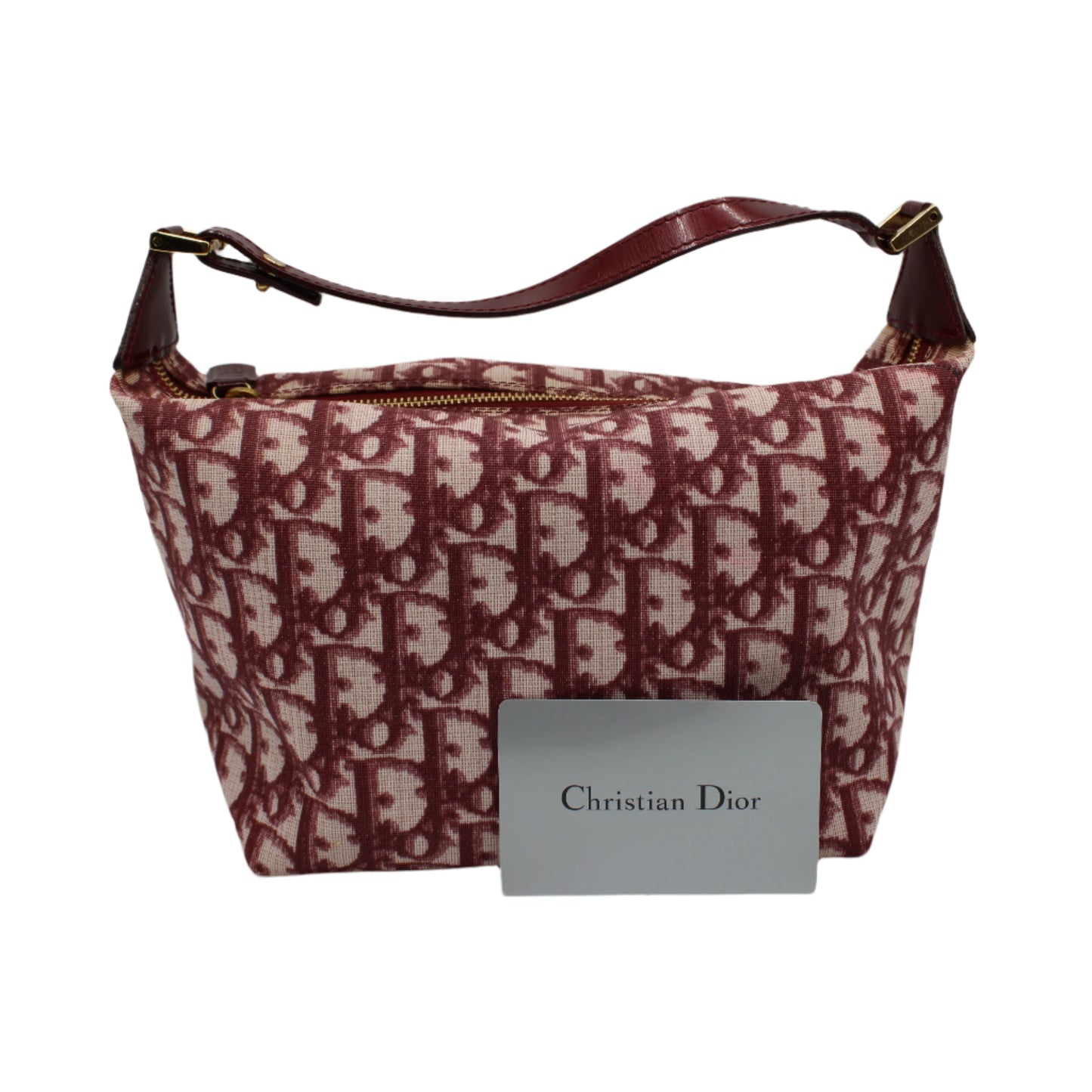 Christian Dior Burgundy Oblique CD Canvas Top Handle Pouch card