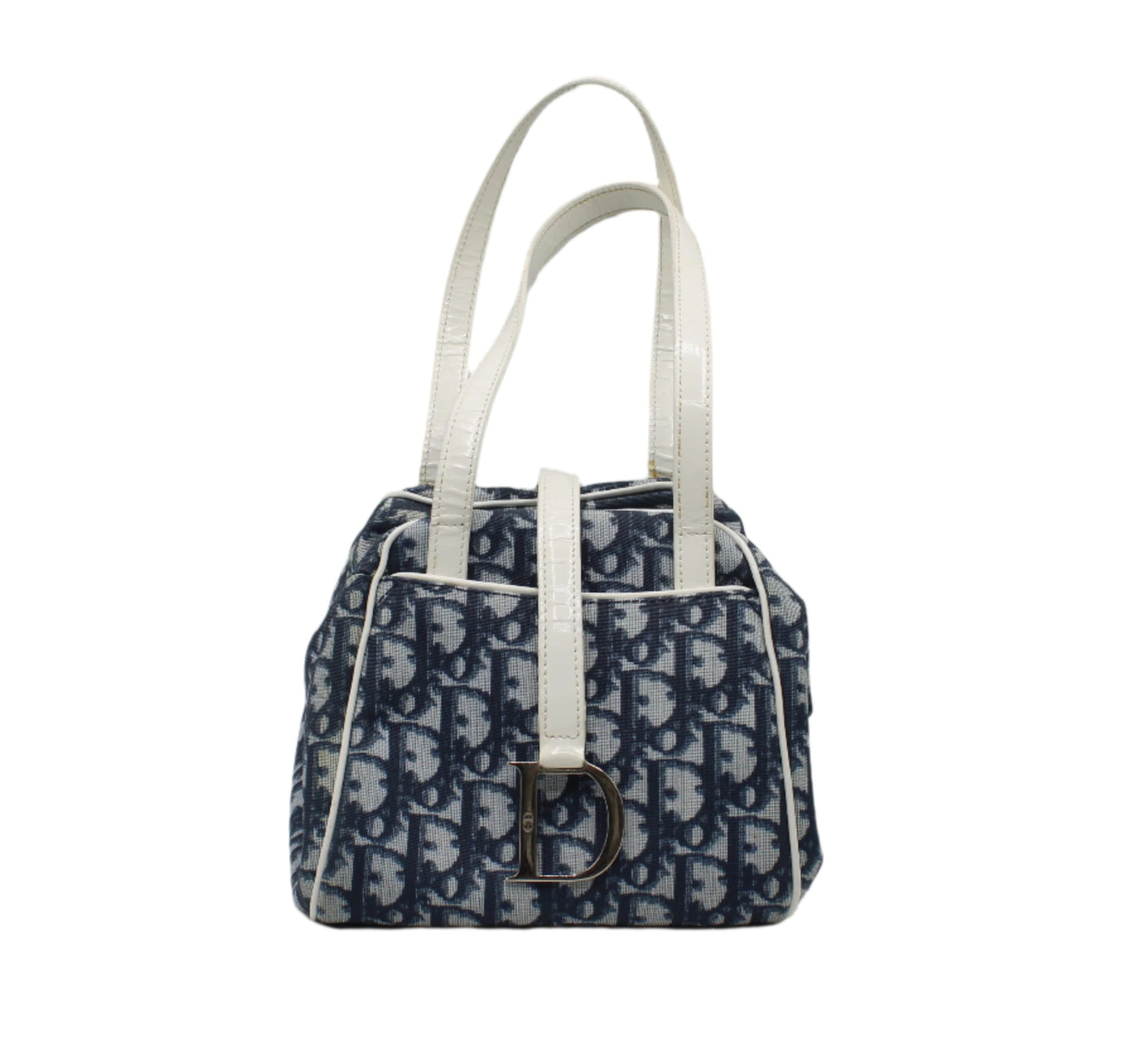 Christian Dior Navy Canvas Trotter D Logo Mini Handbag