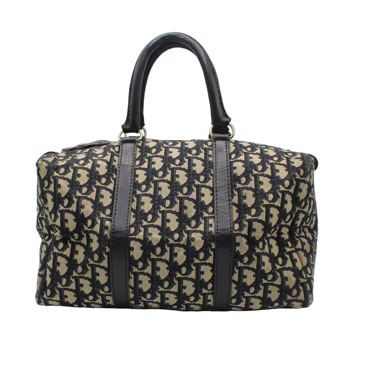 Christian Dior Navy Trotter Canvas Leather Boston Bag