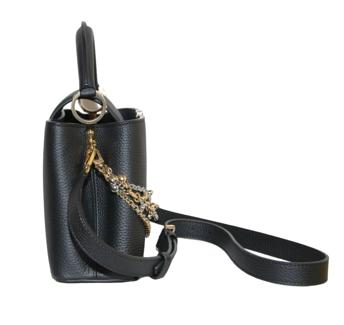 Louis Vuitton Black Taurillon Leather Capucines MM Chain On You Bag