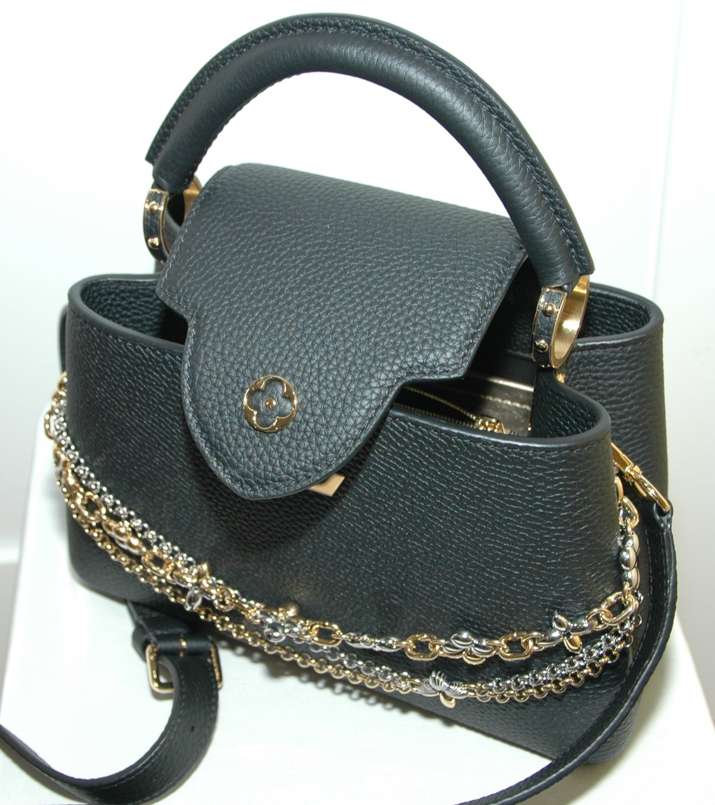 Louis Vuitton Black Taurillon Leather Capucines MM Chain On You Bag