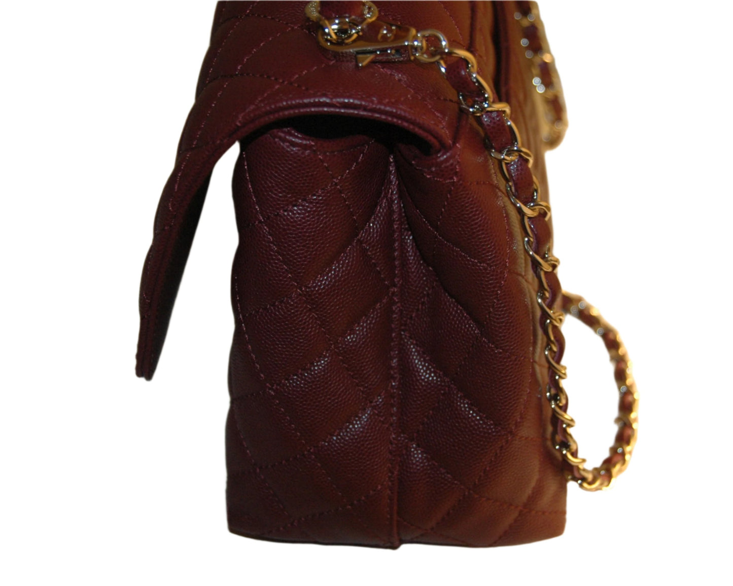 Chanel Burgundy Red Calfskin Gold Large Coco Top Handle Bag