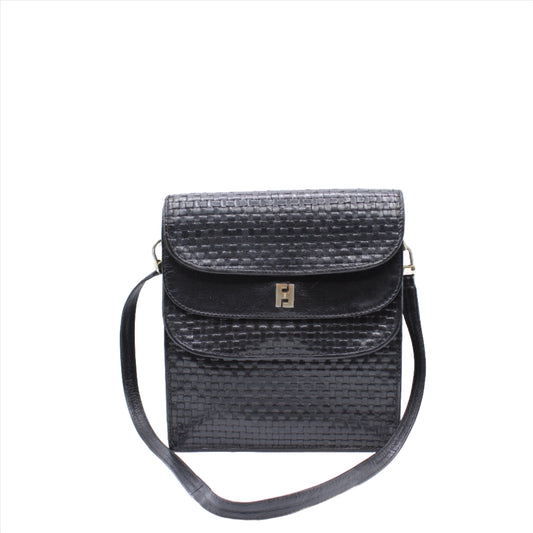 Fendi Black Woven Leather Multi-Pocket Shoulder Bag
