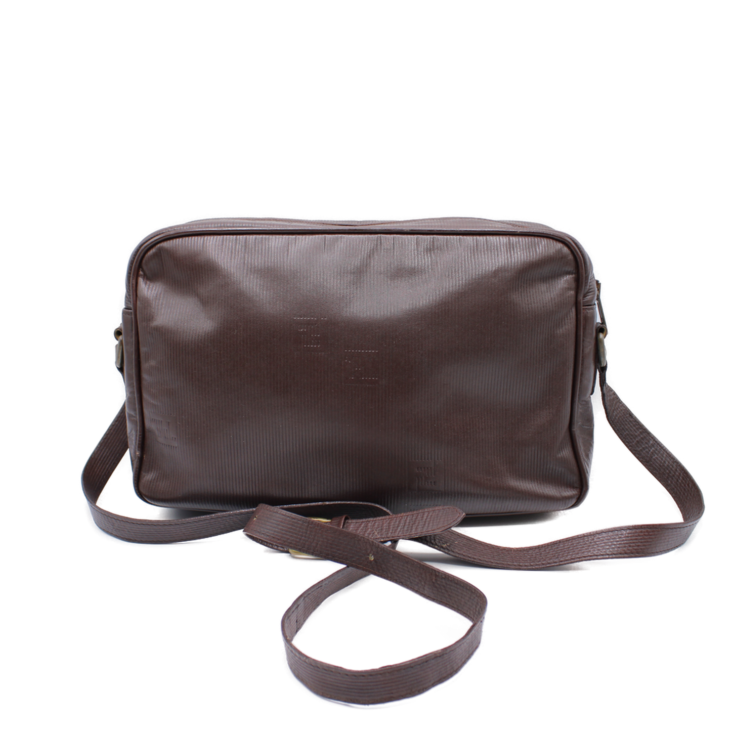 Fendi Brown Leather FF Embossed Crossbody Bag