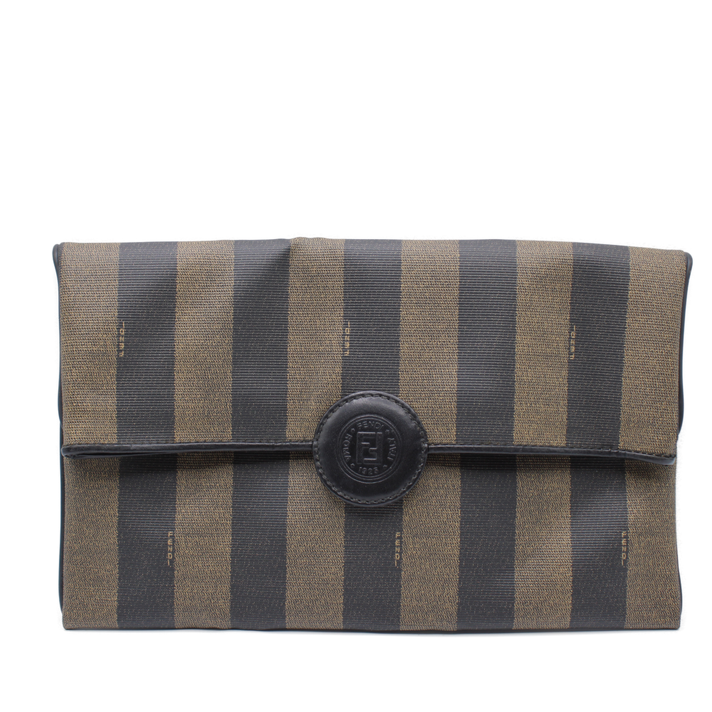 Fendi FF Logo Tobacco Pequin Stripes Monogram Clutch Bag front