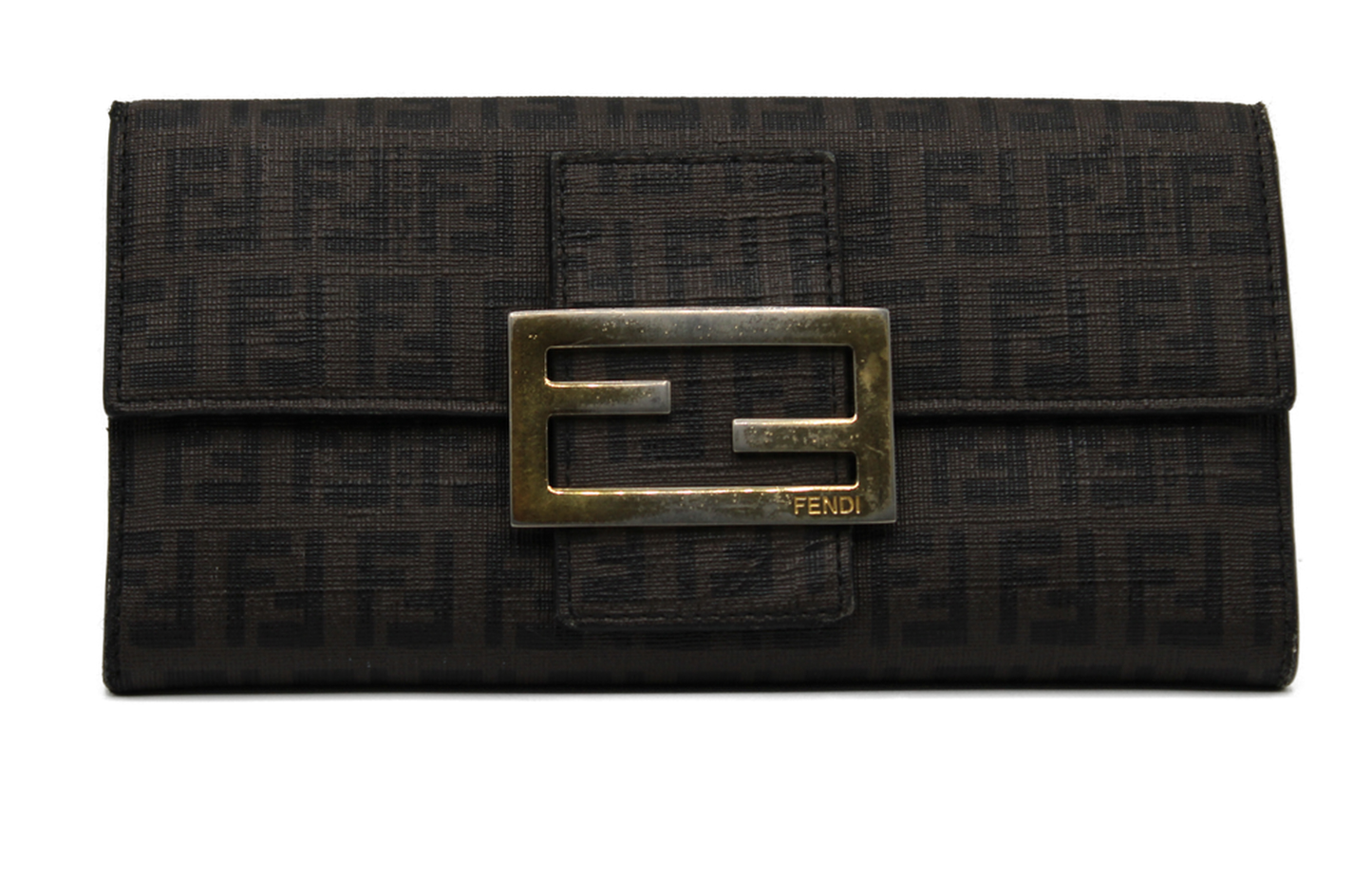 Fendi Monogram Canvas Continental Wallet Patina Logo Buckle